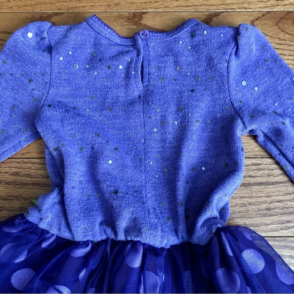 Youngland Purple Dot Sequins Tulle Skirt Knit Dress Baby Girl Size 24 Months